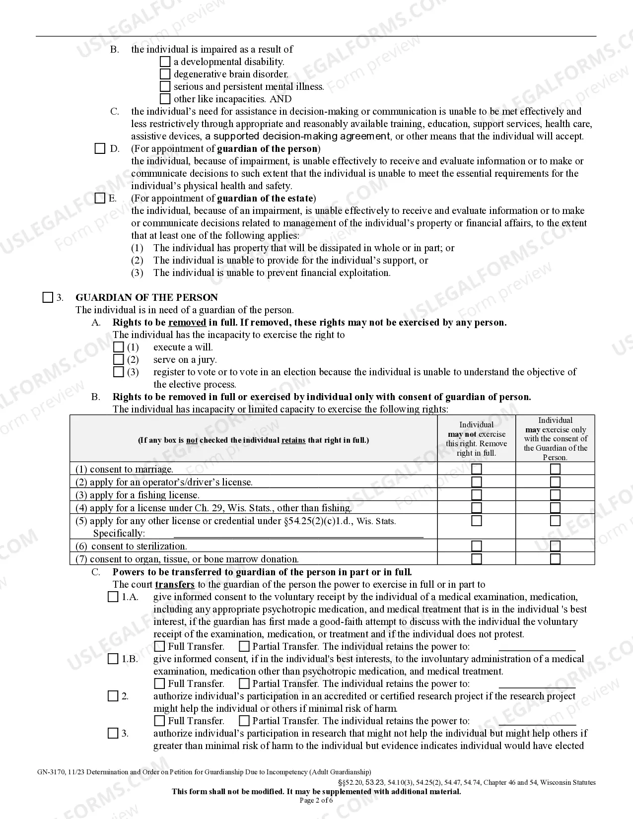 Preview Determination and Order on Petition for Guardianship Due to Incompetency
