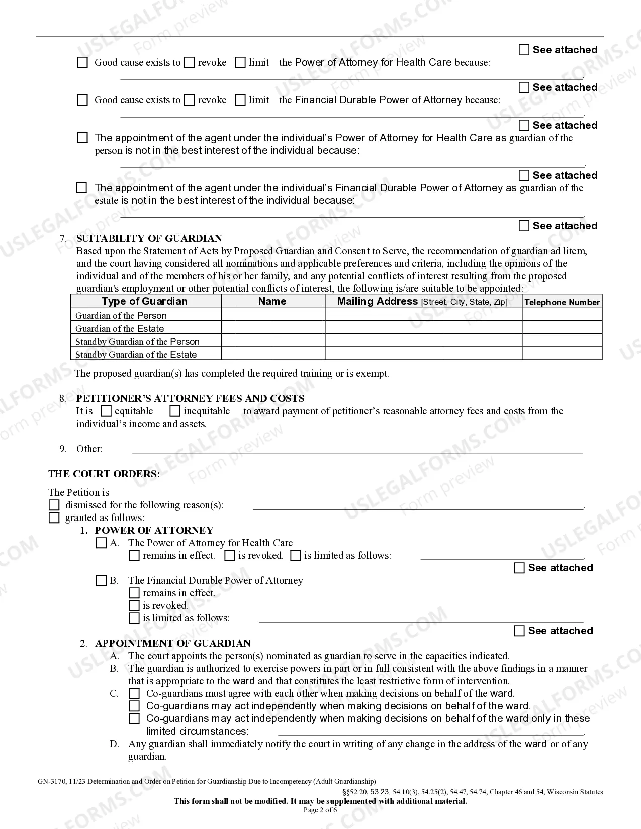 Preview Determination and Order on Petition for Guardianship Due to Incompetency