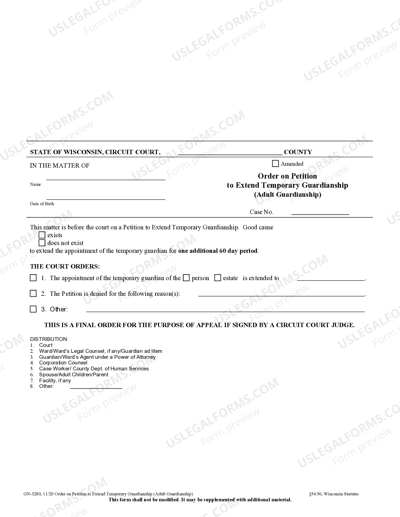 Wisconsin Temporary Guardianship Form US Legal Forms