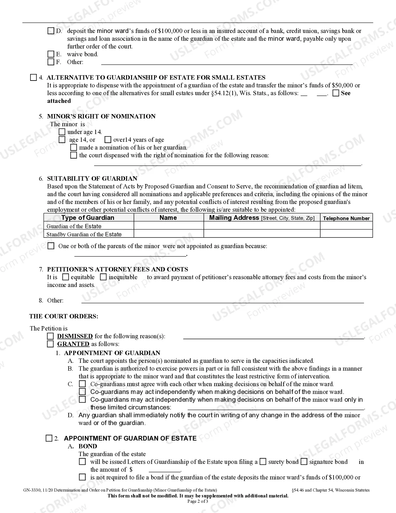 Preview Determination And Order O Petition For Guardianship Of Minor