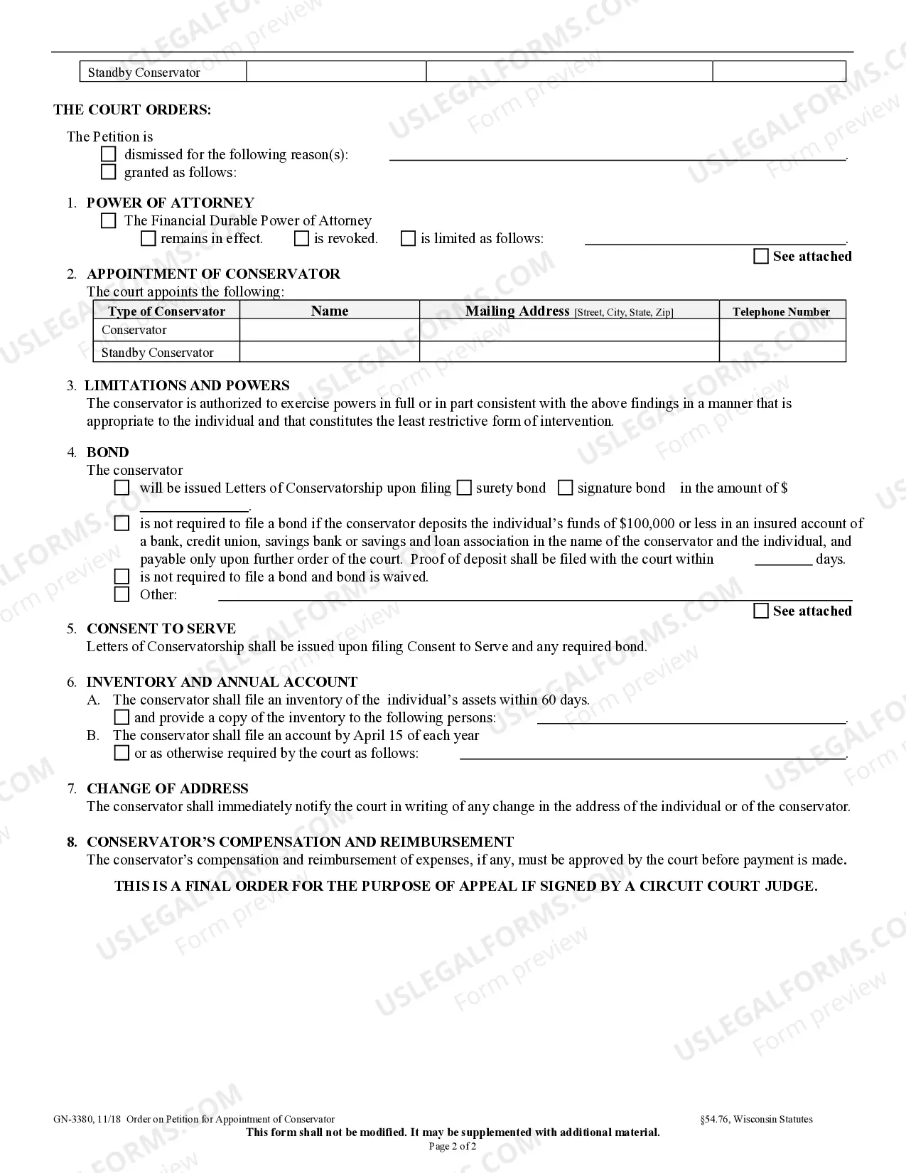 Preview Order on Petition for Appointment of Conservator