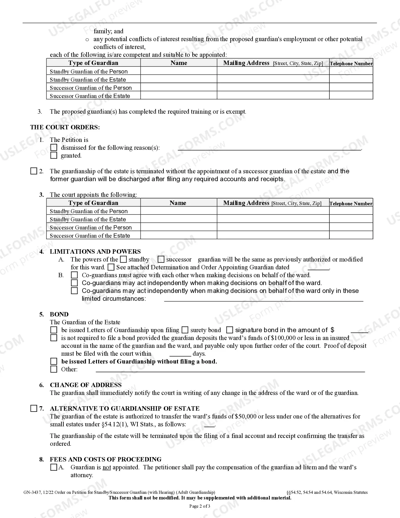 Preview Order on Petition for Standby/Successor Guardian Due to Incompetency