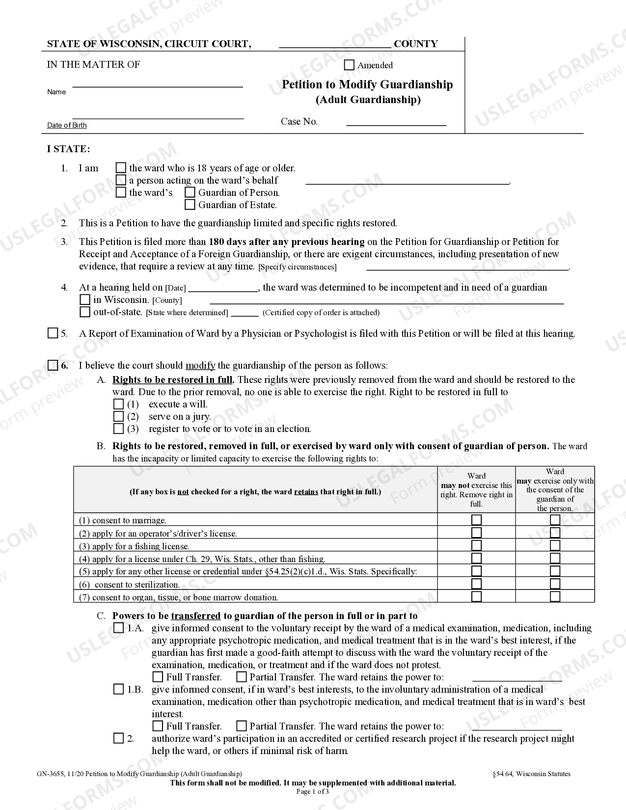 Wisconsin Petition for Modification of Guardianship US Legal Forms