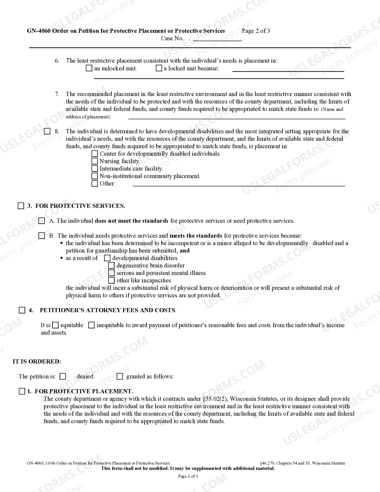 Preview Order on Petition for Protective Placement or Protective Services
