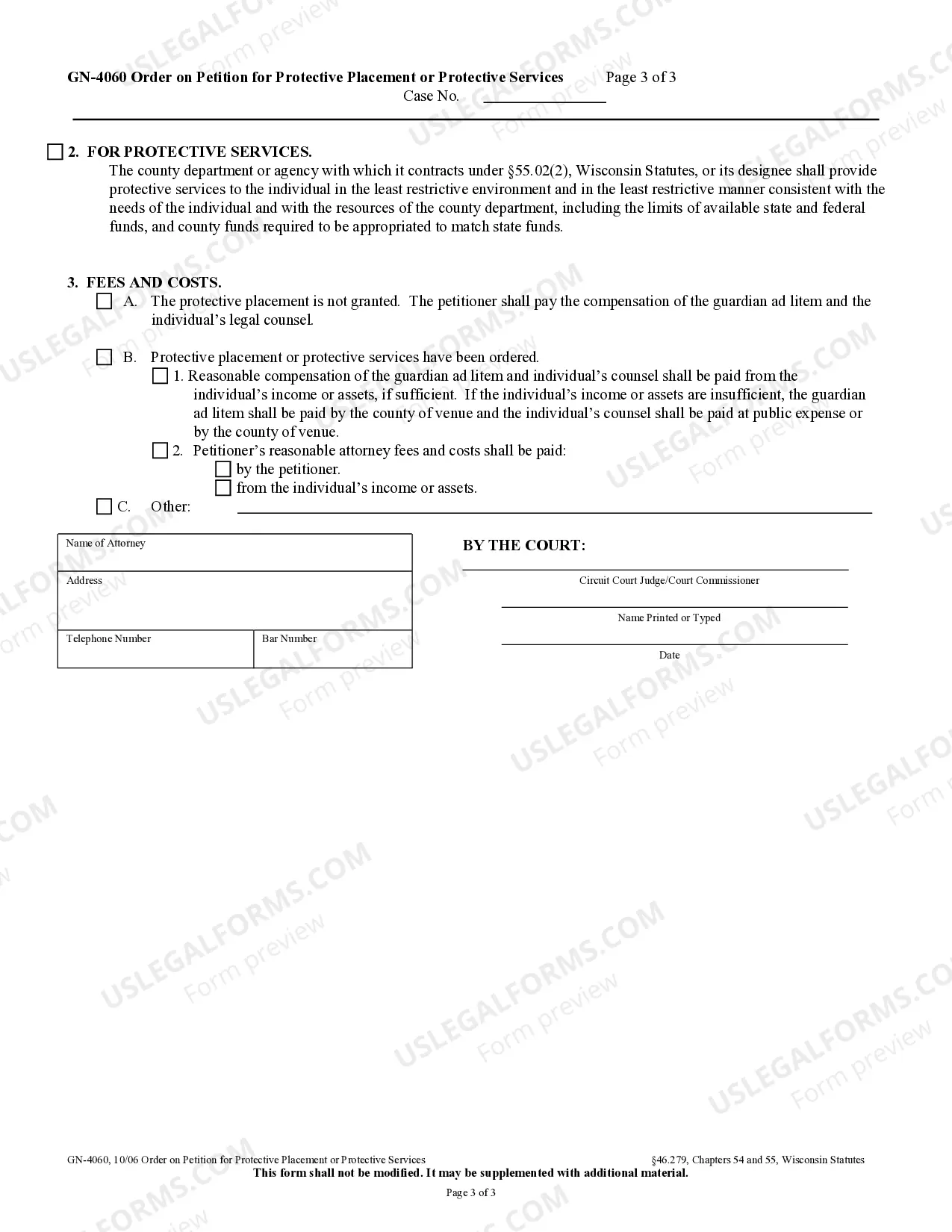 Preview Order on Petition for Protective Placement or Protective Services