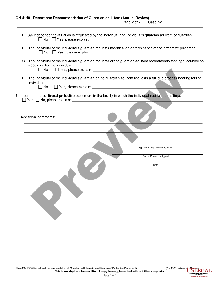 page 1 Report And Recommendation Of Guardian Ad Litem (Annual Review Of Protective Placement) preview