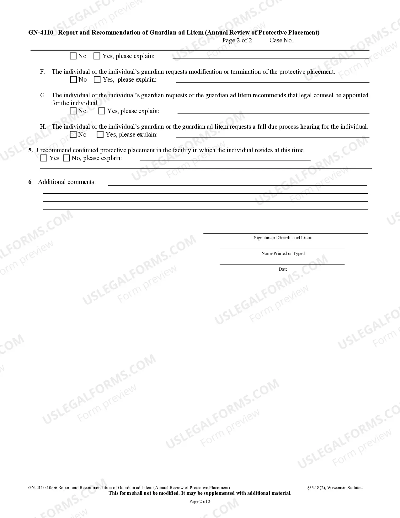 Preview Report and Recommendation of Guardian ad Litem (Annual Review of Protective Placement)