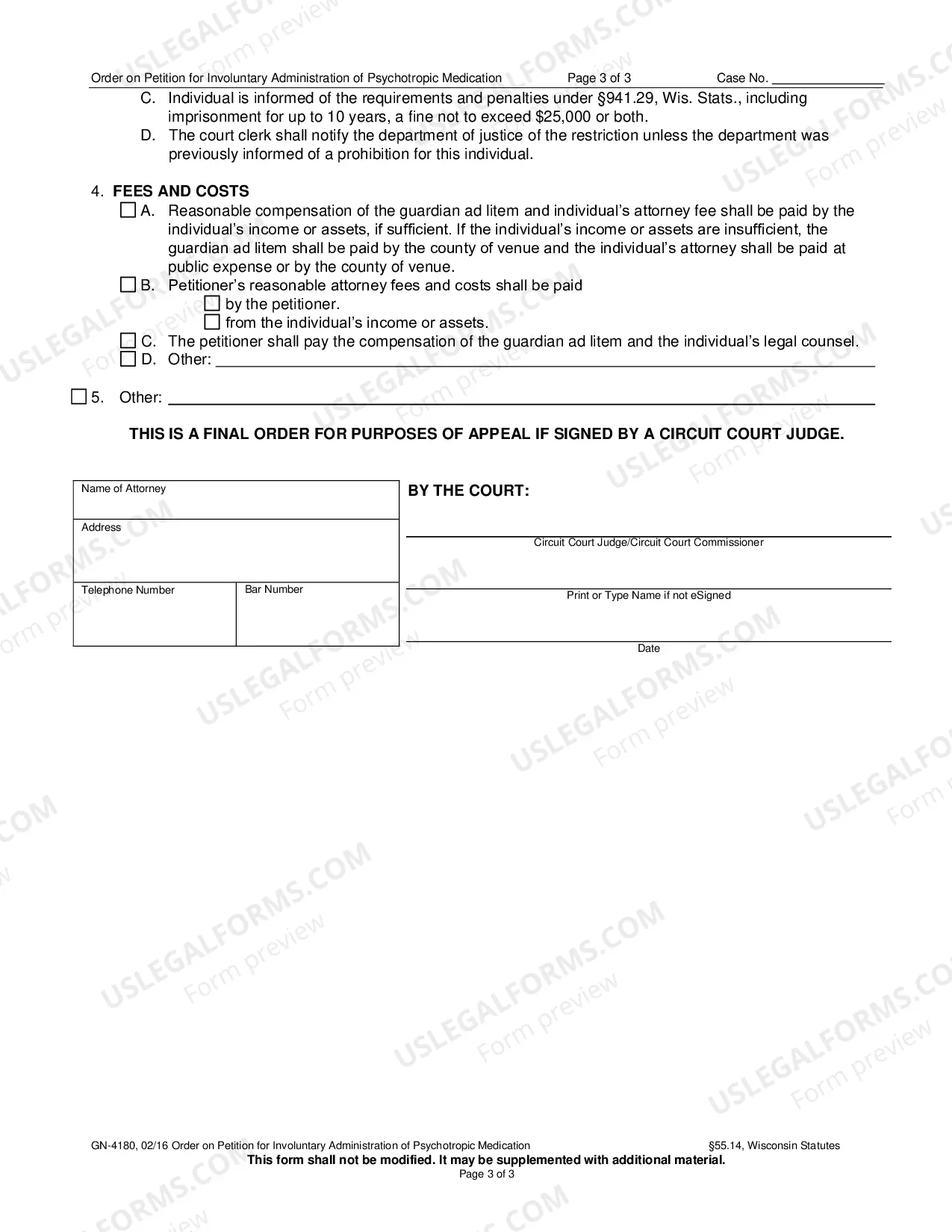 Preview Order for Petition for Involuntary Administration of Psychotropic Medication