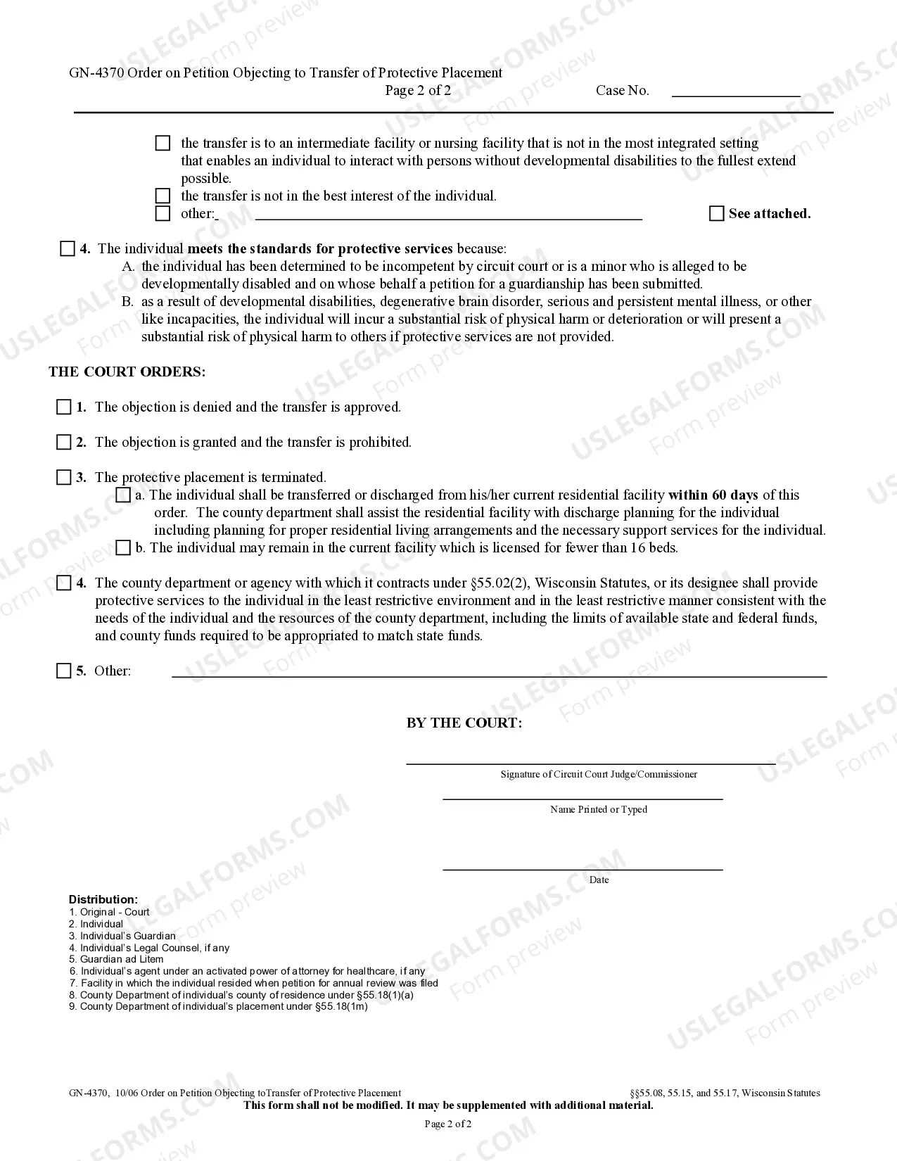 Preview Order on Petition Objecting to Transfer of Protective Placement