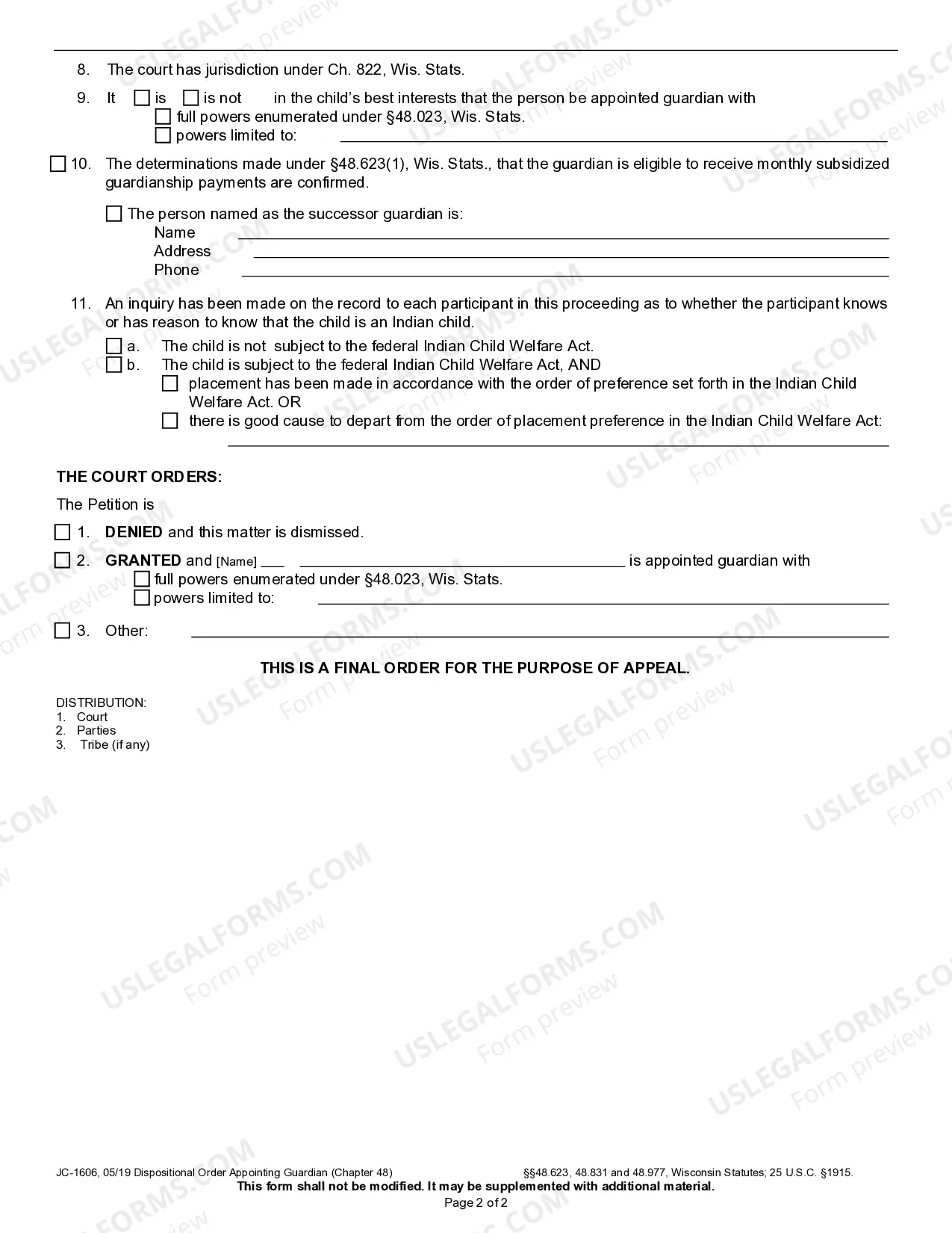 Preview Dispositional Order Concerning Petition to Appoint Relative as Guardian