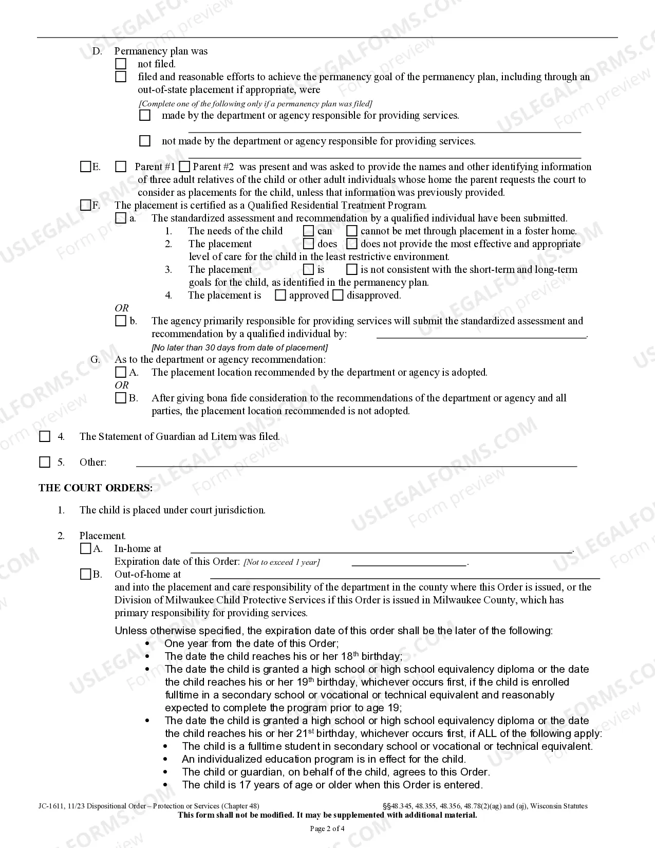Preview Dispositional Order - Protection or Services Ch. 48