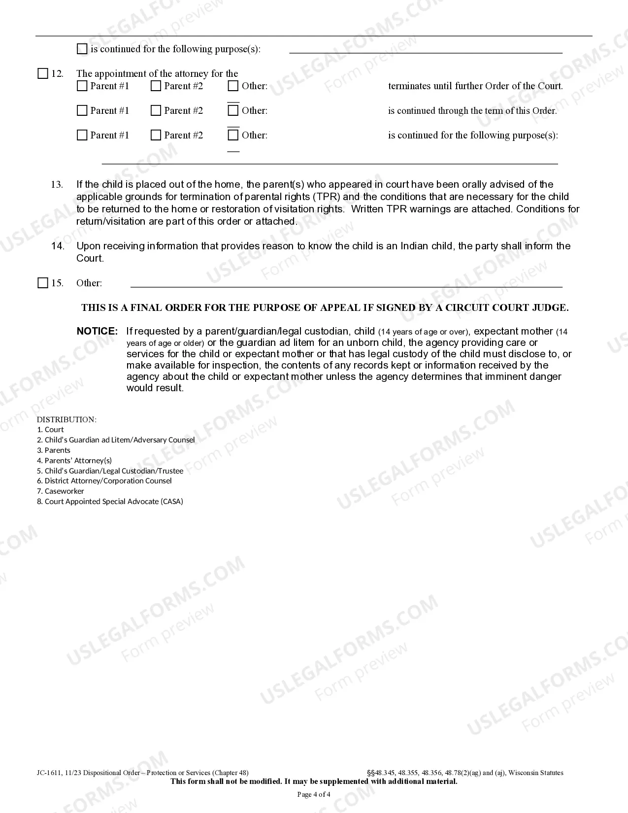 Preview Dispositional Order - Protection or Services Ch. 48