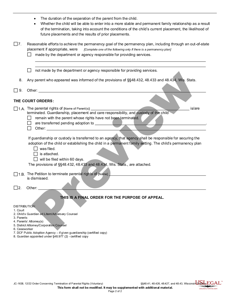 page 1 Order Concerning Termination of Parental Rights - Voluntary preview