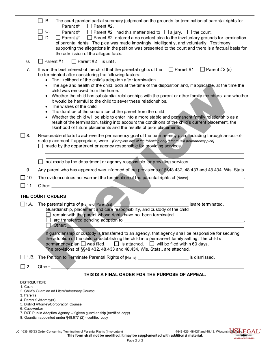 page 1 Order Concerning Termination of Parental Rights - Involuntary preview