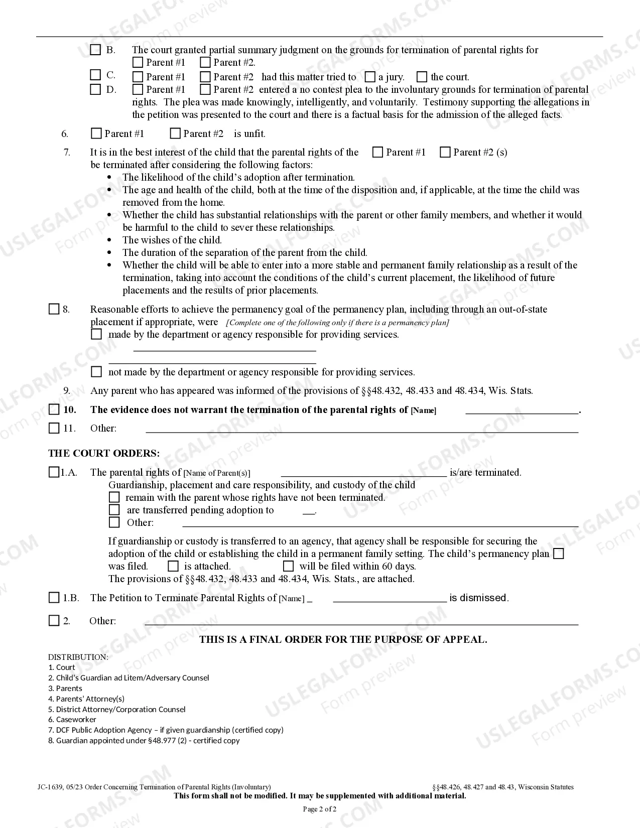 Preview Order Concerning Termination of Parental Rights - Involuntary