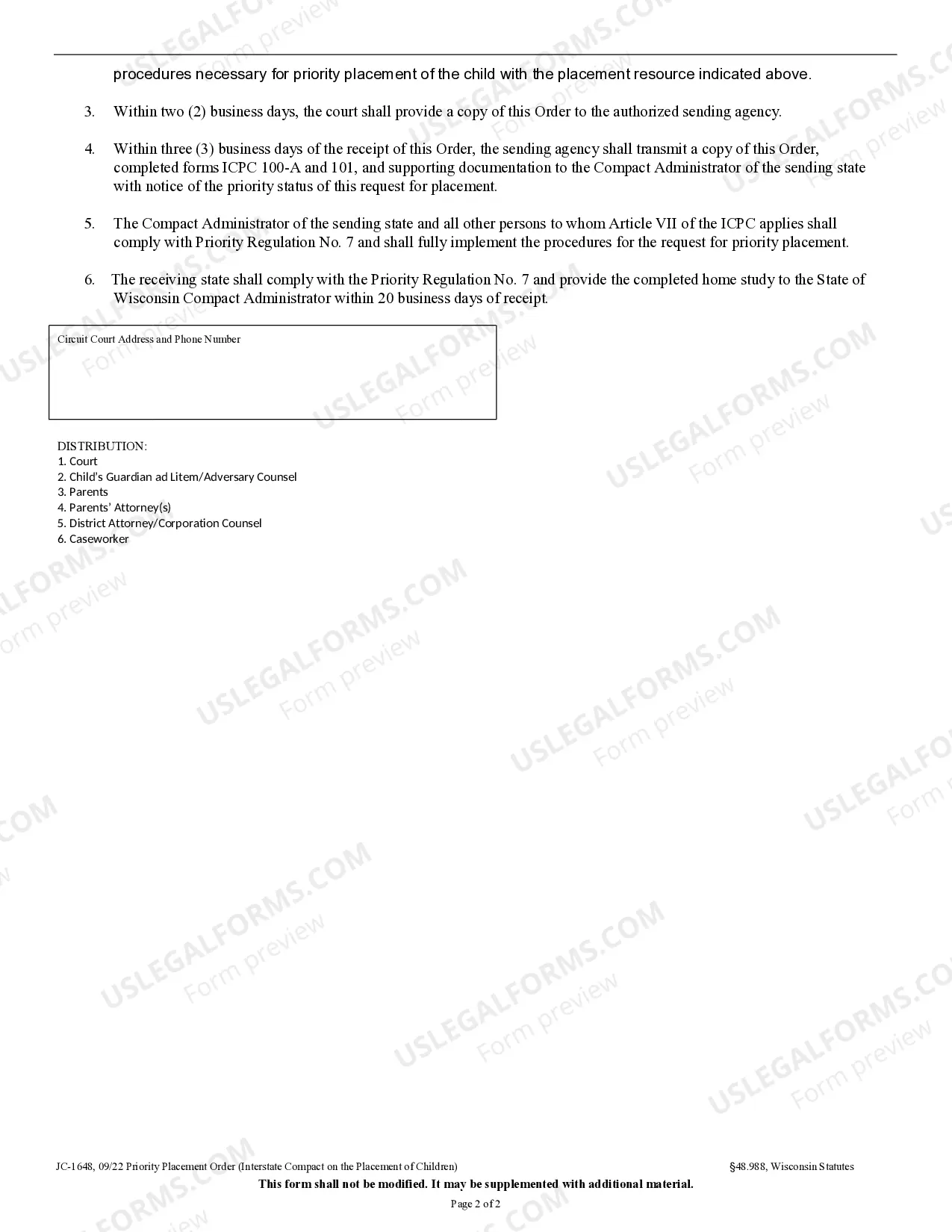 Preview Priority Placement Order (Interstate Compact on the Placement of Children)
