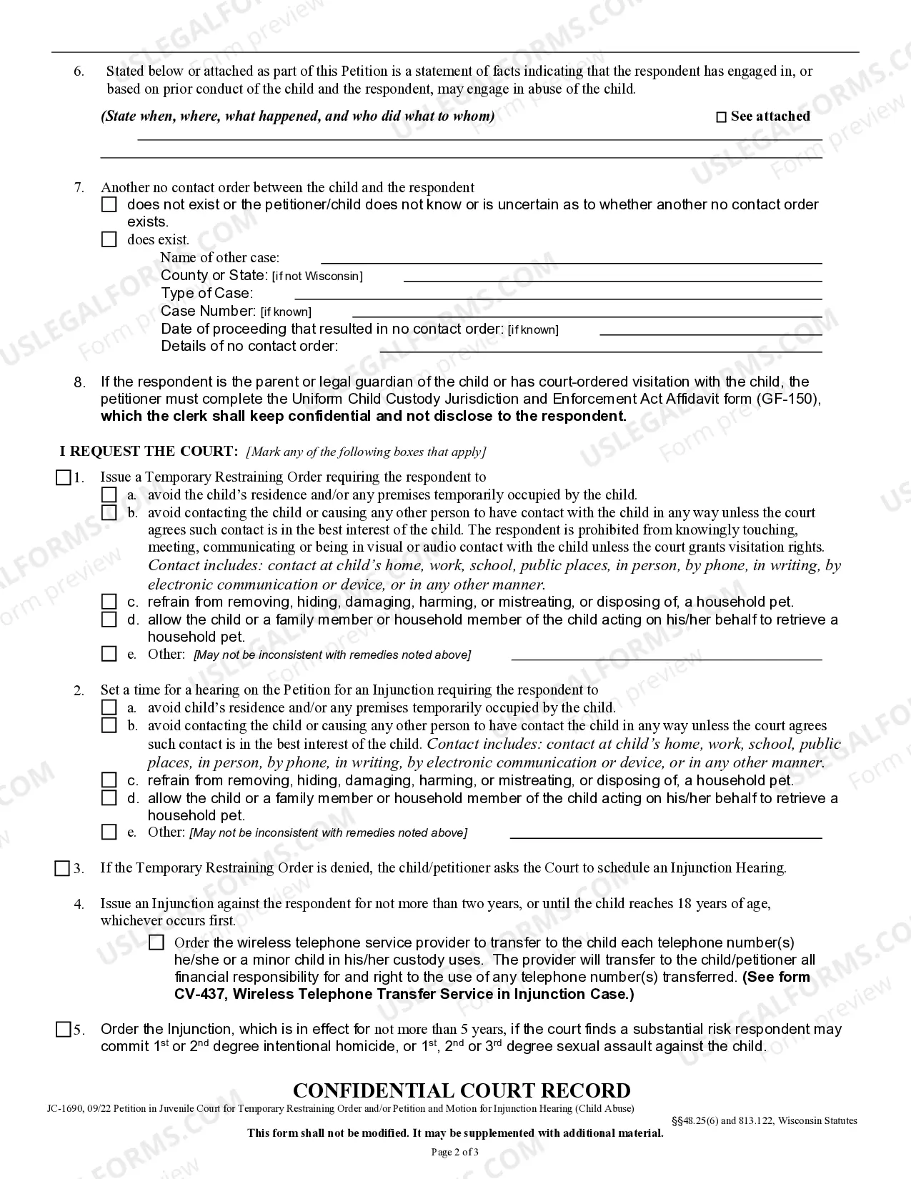 Preview Petition in Juvenile Court for Temporary Restraining Order and / or Injunction - Child Abuse