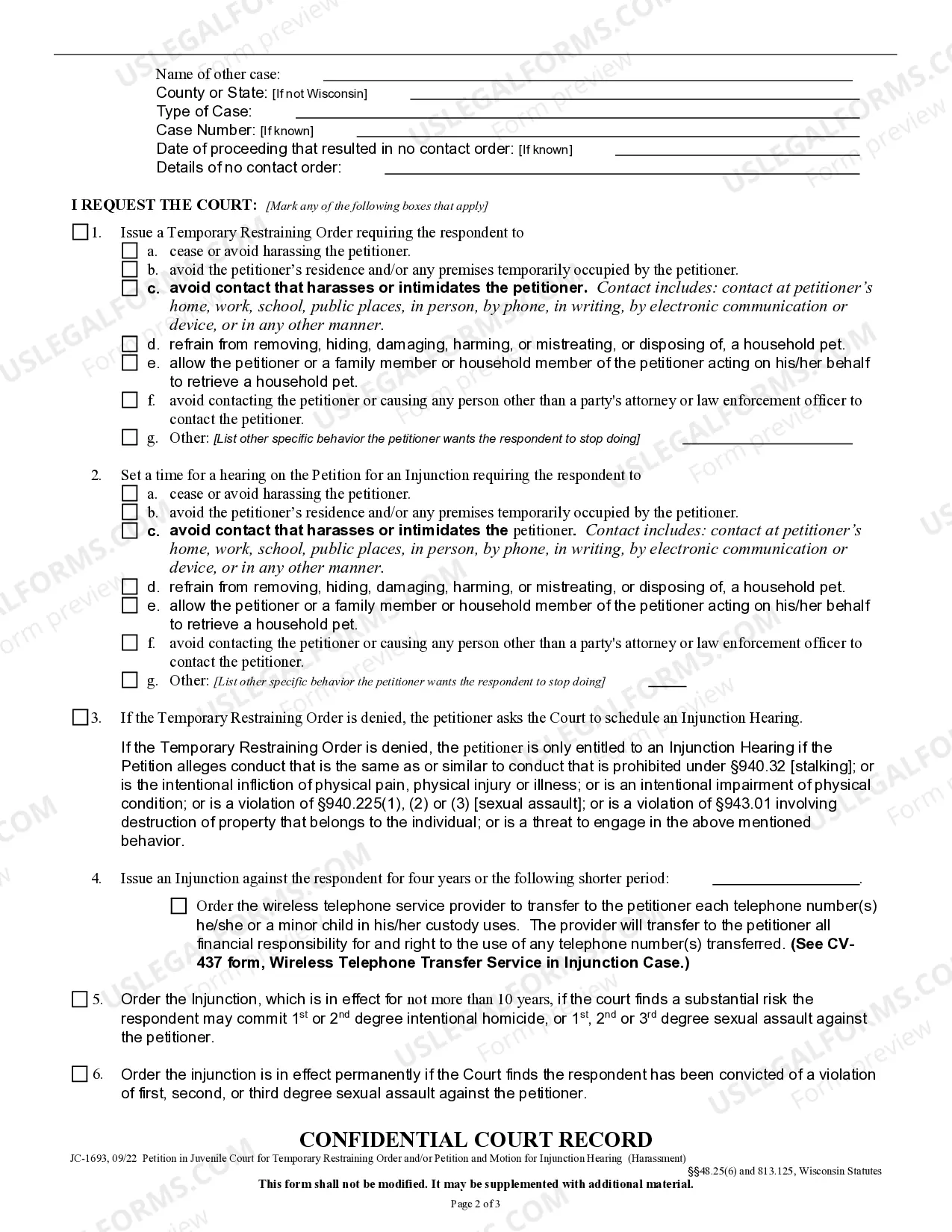 Preview Petition in Juvenile Court for Temporary Restraining Order and / or Injunction - Harassment