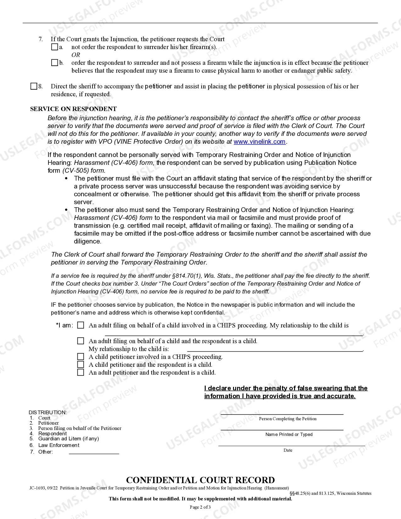 Preview Petition in Juvenile Court for Temporary Restraining Order and / or Injunction - Harassment