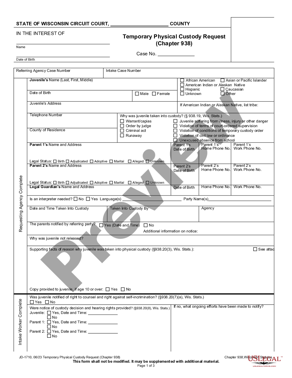 form Temporary Physical Custody Request preview