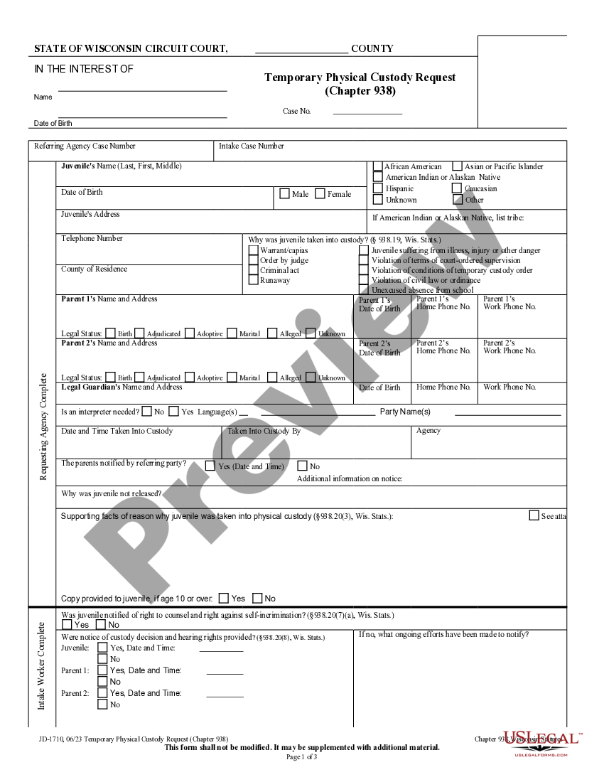 Wisconsin Temporary Physical Custody Request How To File For 