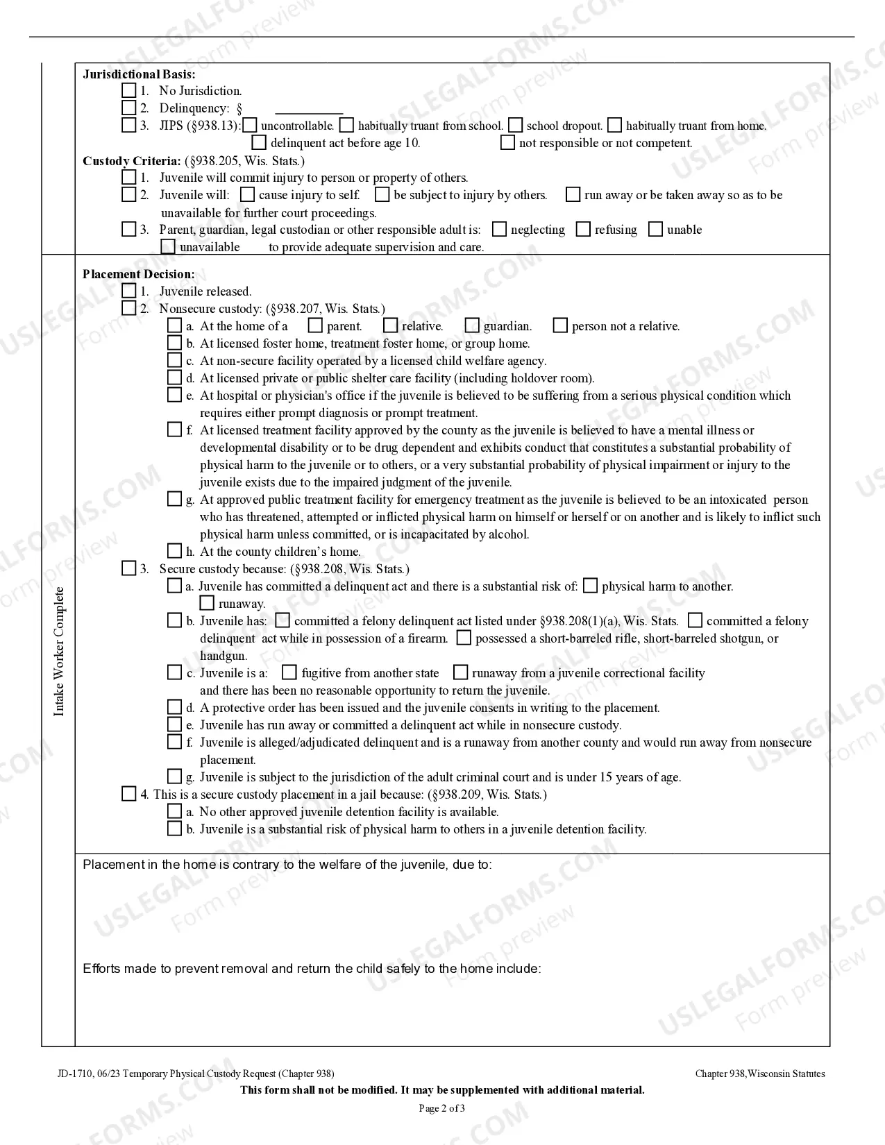 Preview Temporary Physical Custody Request