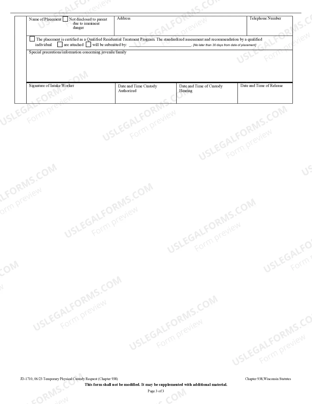 Preview Temporary Physical Custody Request