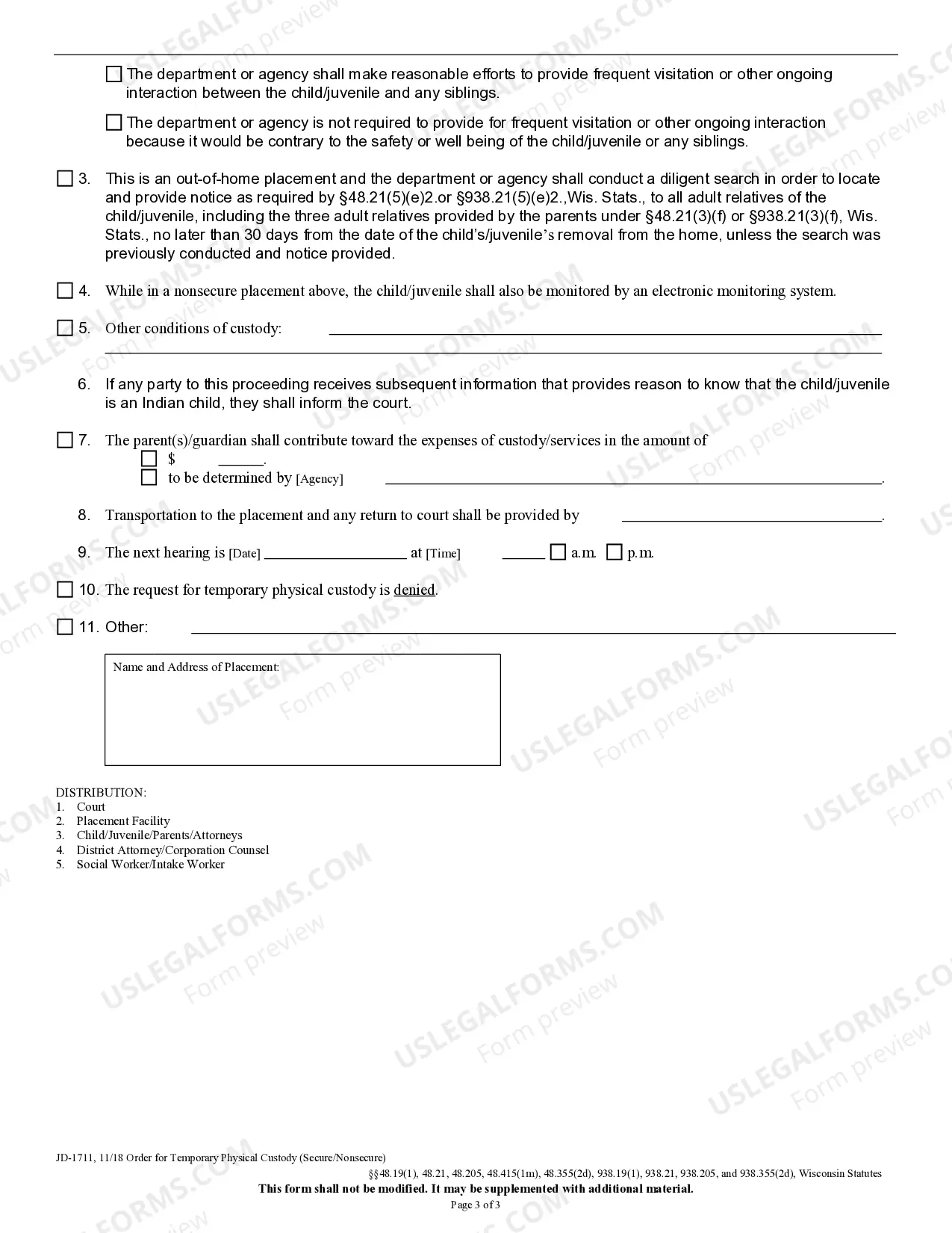 Preview Order for Temporary Physical Custody - Secure - Nonsecure