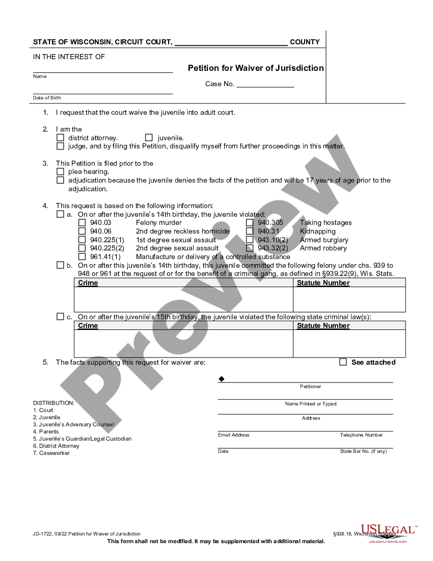form Petition for Waiver of Jurisdiction preview