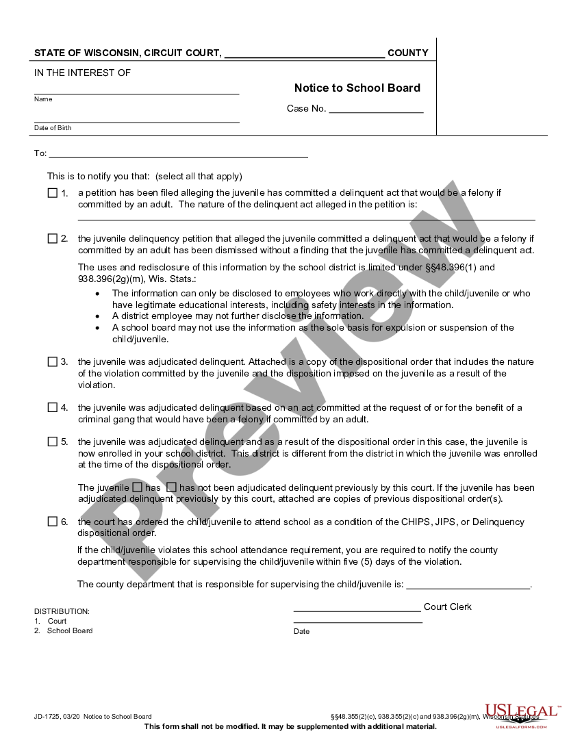 form Notice to School of Delinquency Petition - Adjudication preview