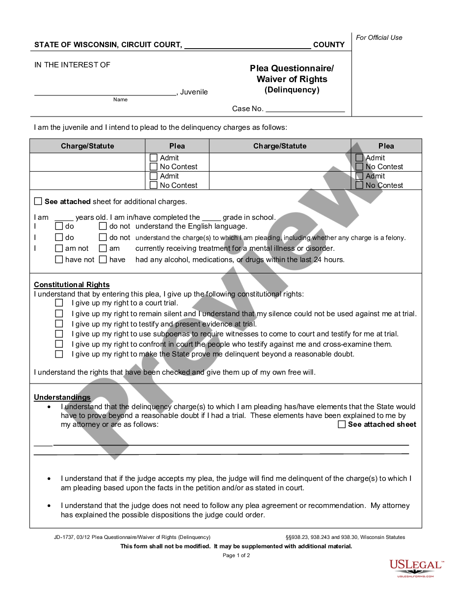 page 0 Plea Questionnaire - Waiver of Rights - Appeal Rights preview