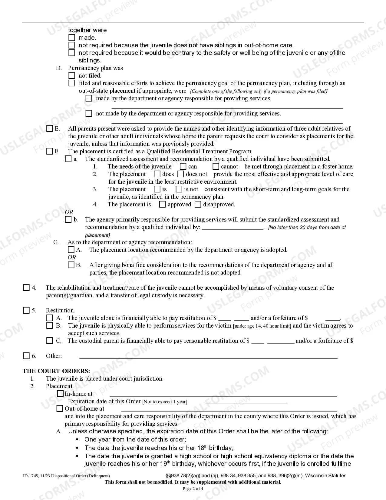 Preview Dispositional Order - Delinquent