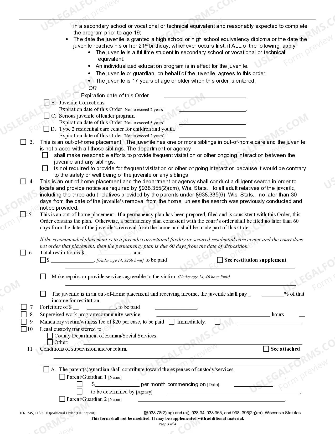Preview Dispositional Order - Delinquent