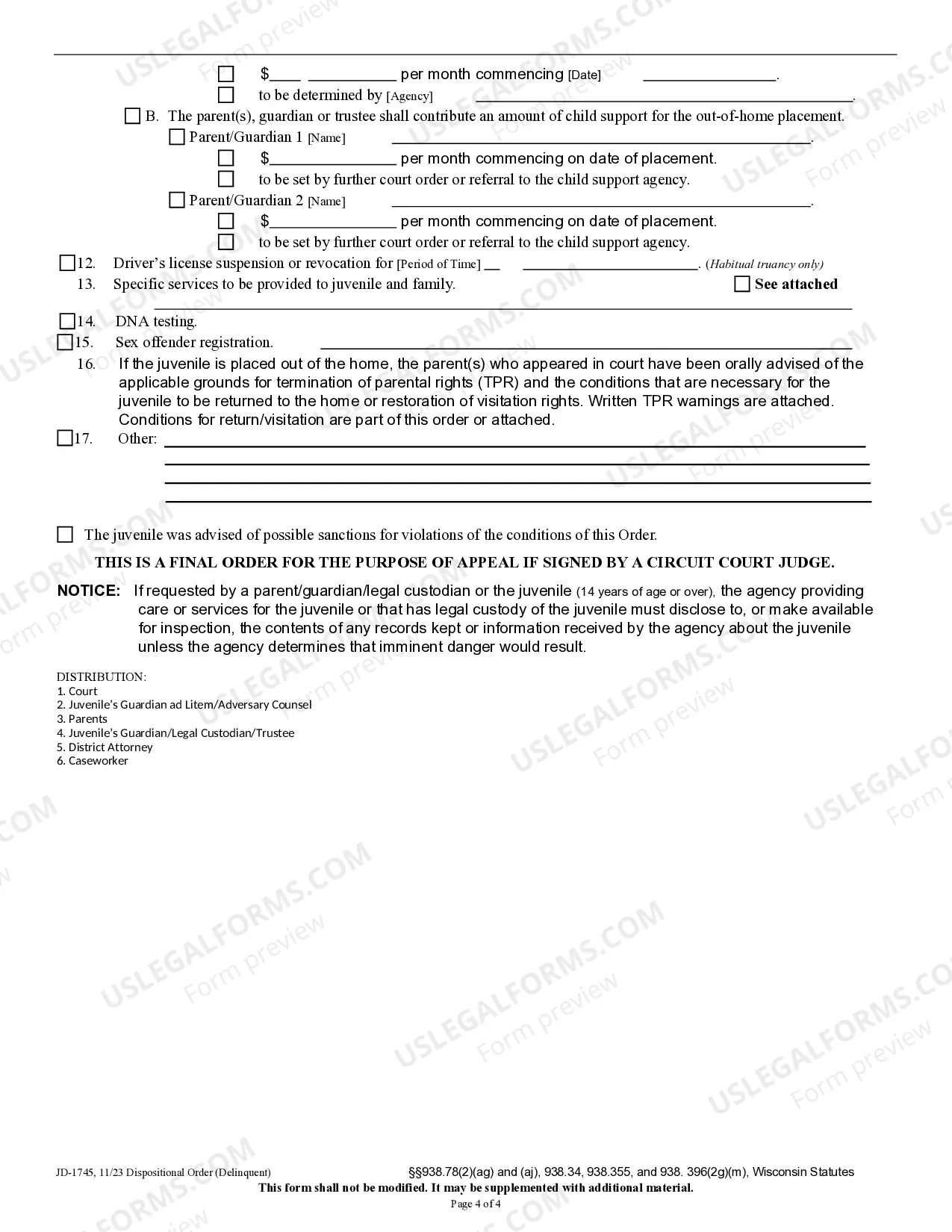 Preview Dispositional Order - Delinquent