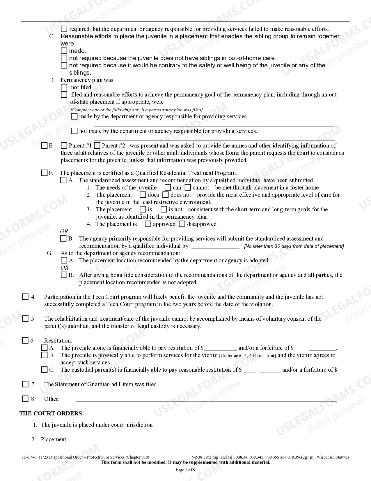 Preview Dispositional Order - Protection or Services - Chapter 938