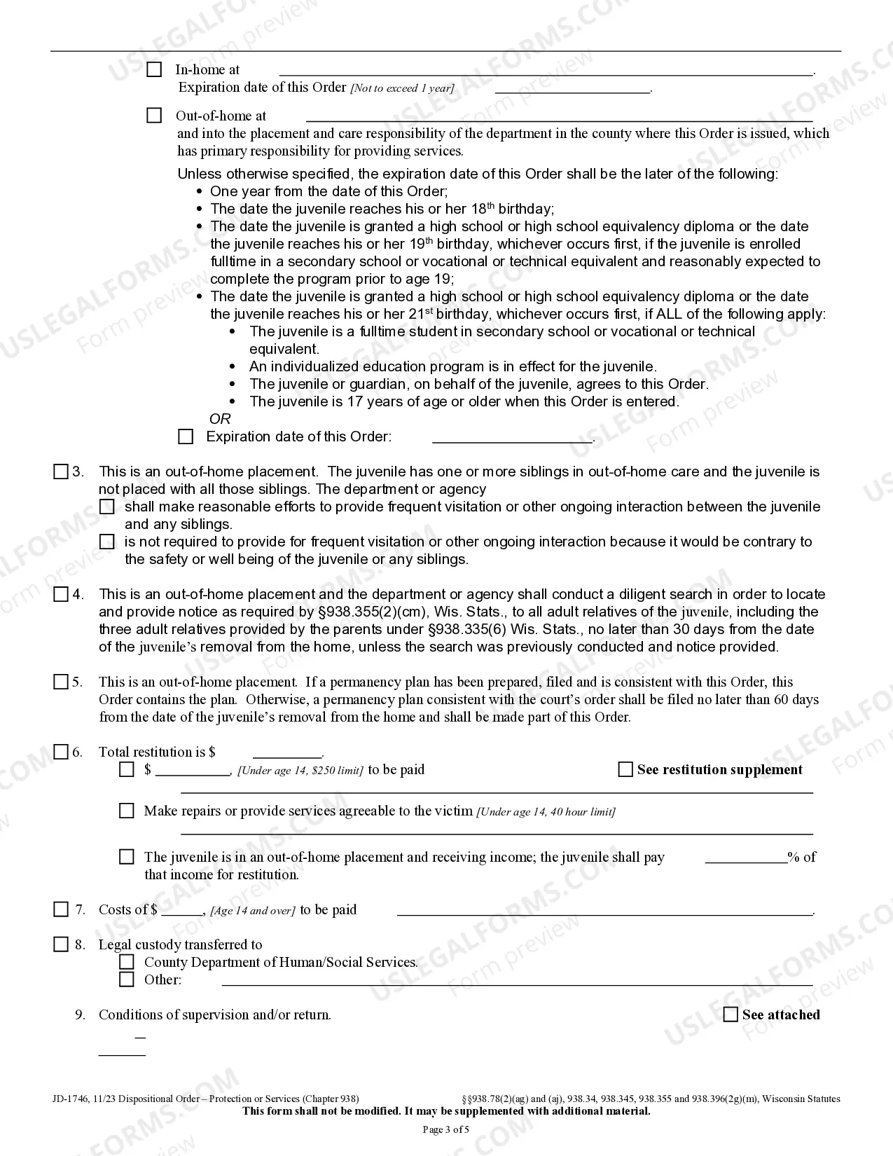 Preview Dispositional Order - Protection or Services - Chapter 938