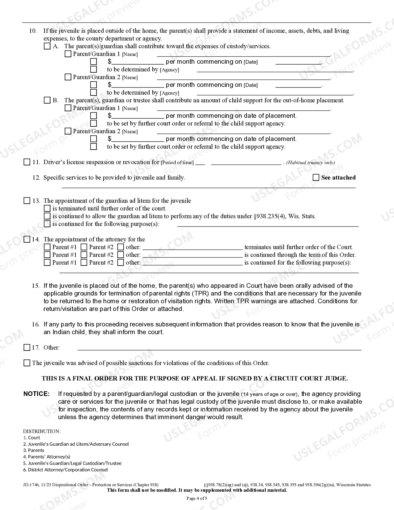 Preview Dispositional Order - Protection or Services - Chapter 938
