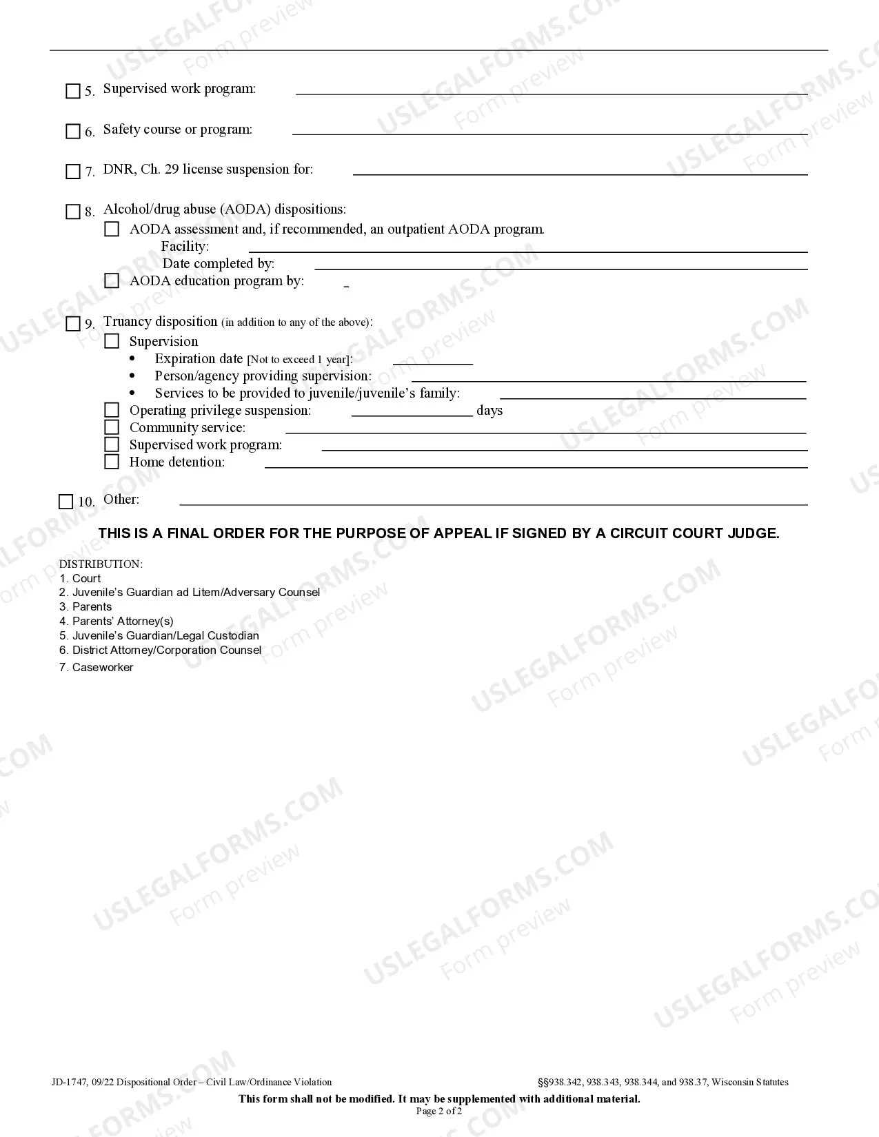 Preview Dispositional Order - Civil Law - Ordinance Violation