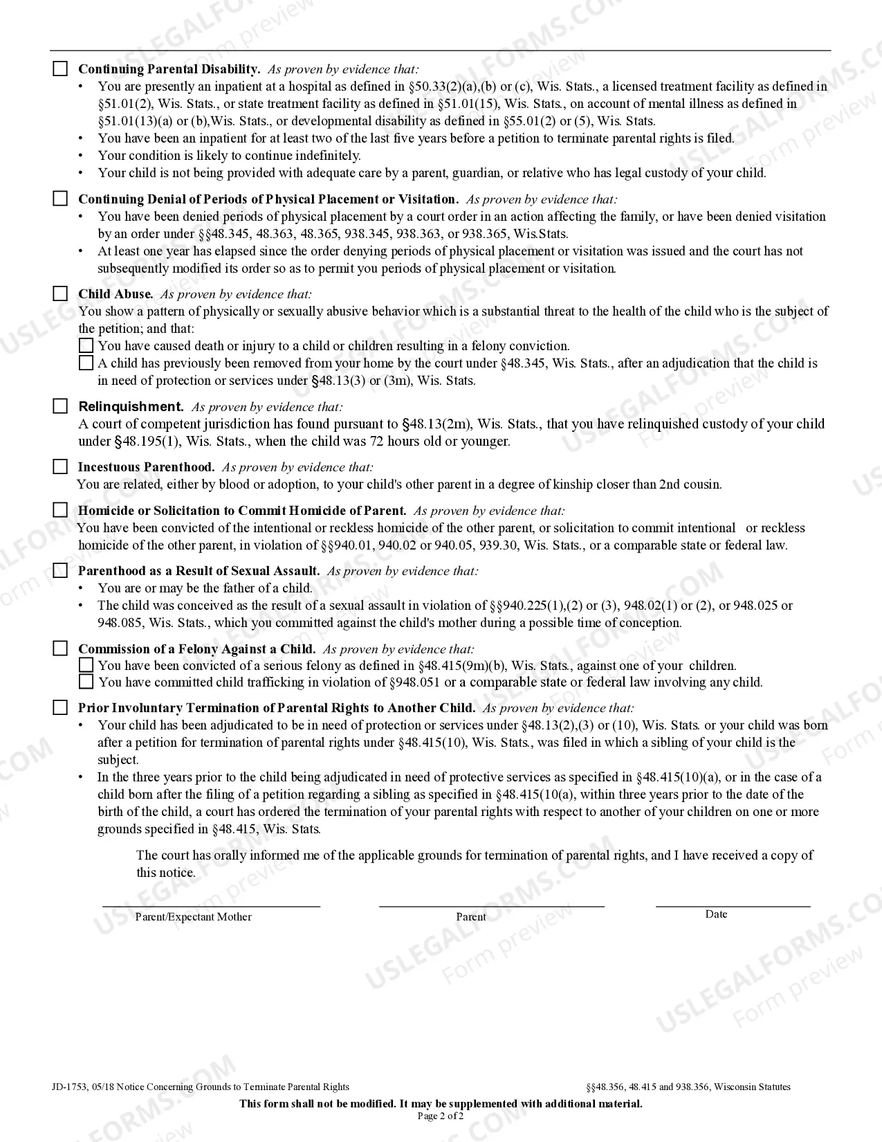 Preview Notice Concerning Grounds To Terminate Parental Rights