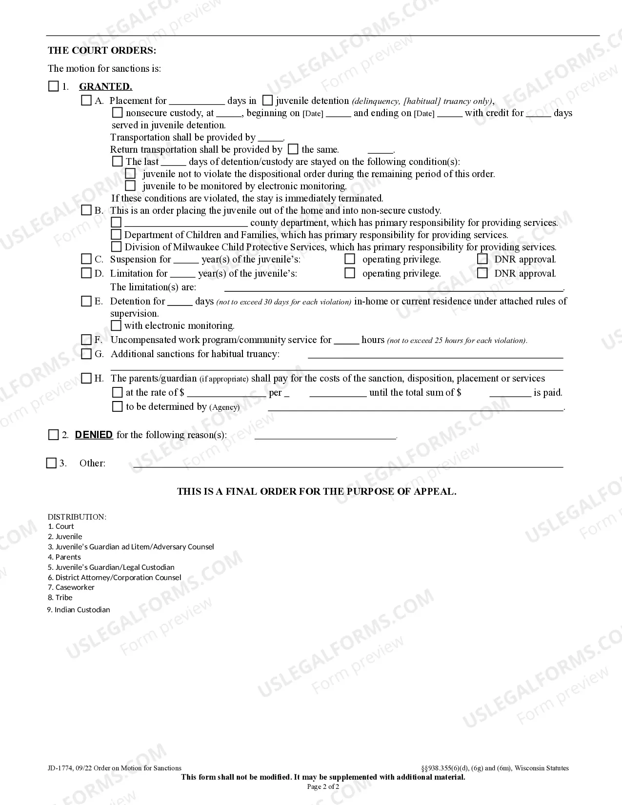 Preview Order for Sanctions