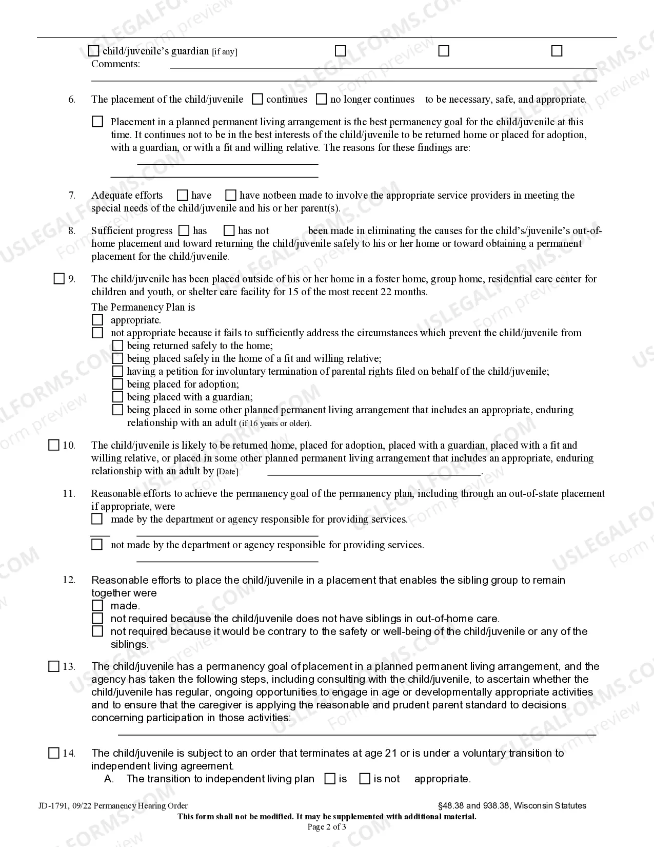 Preview Permanency Plan Hearing Order