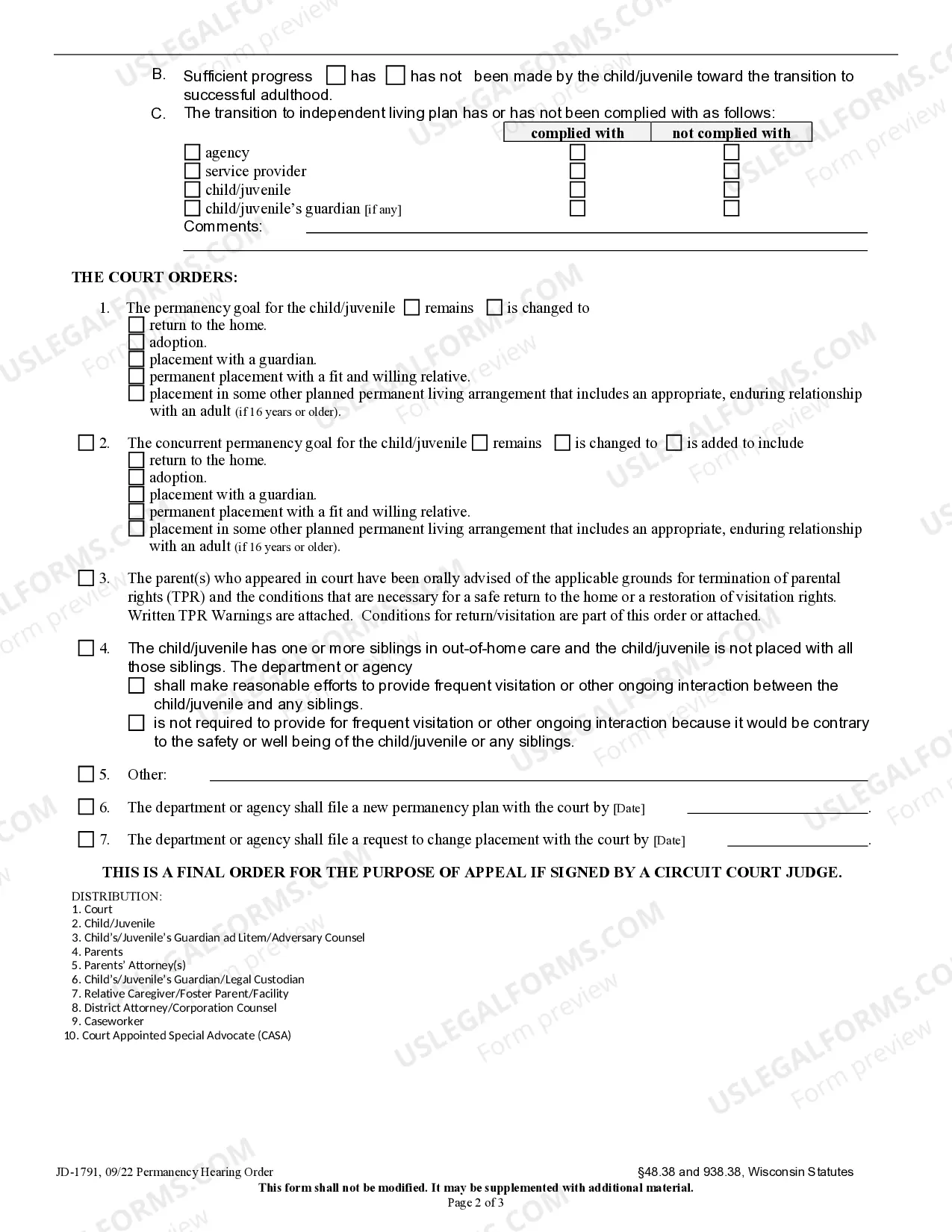 Preview Permanency Plan Hearing Order