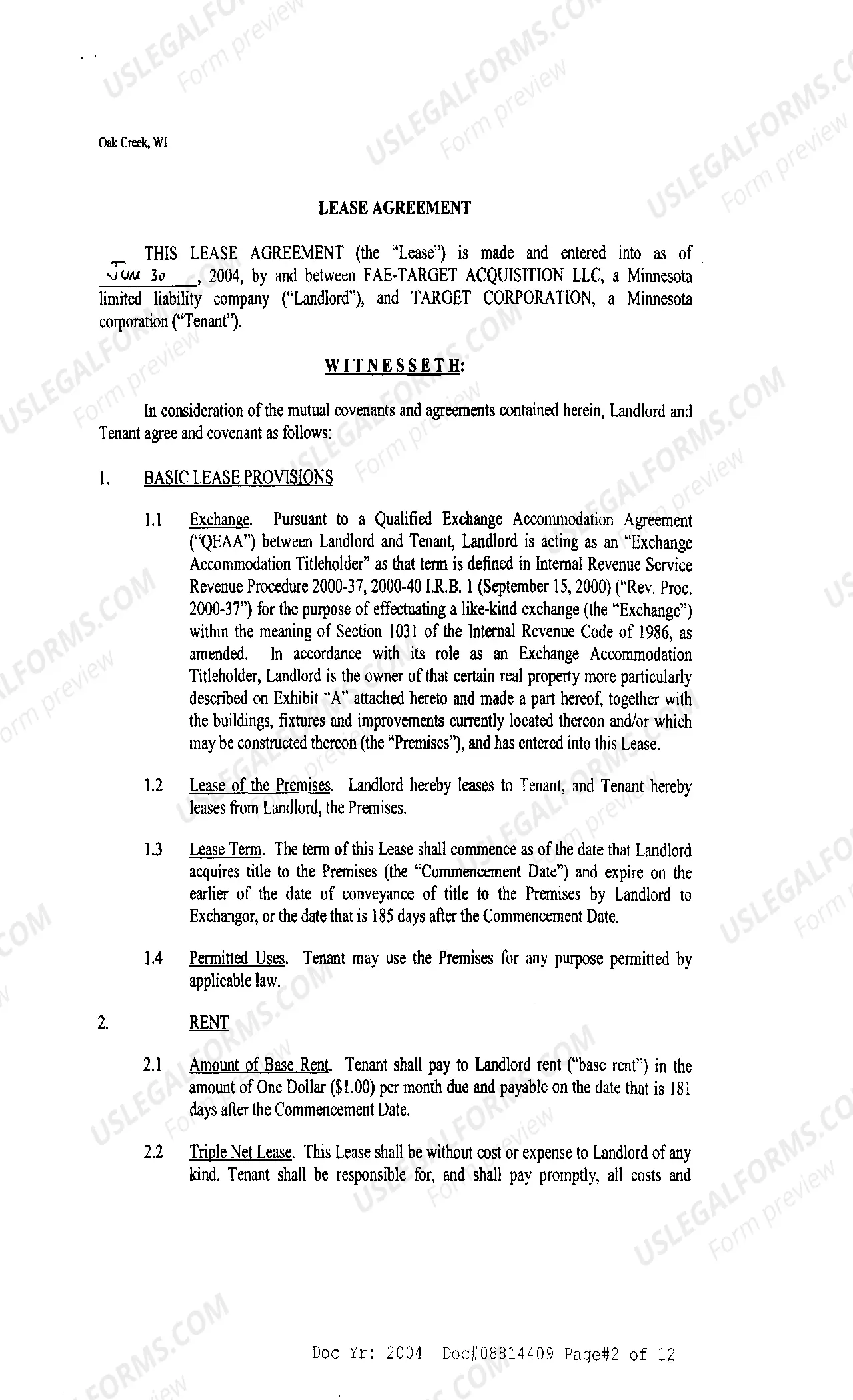 Preview Lease Agreement regarding Large Discount Store