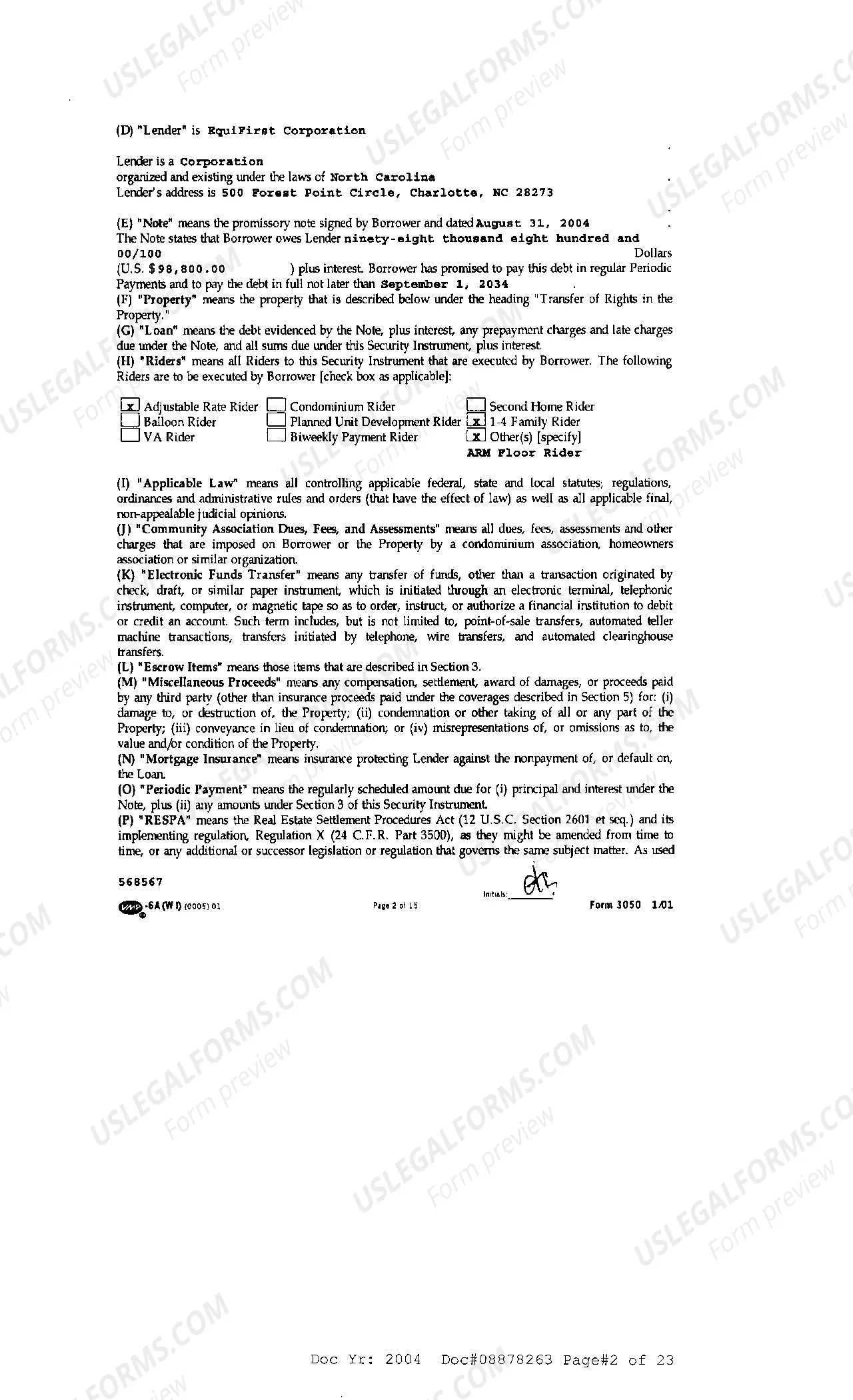 Preview Sample Mortgage