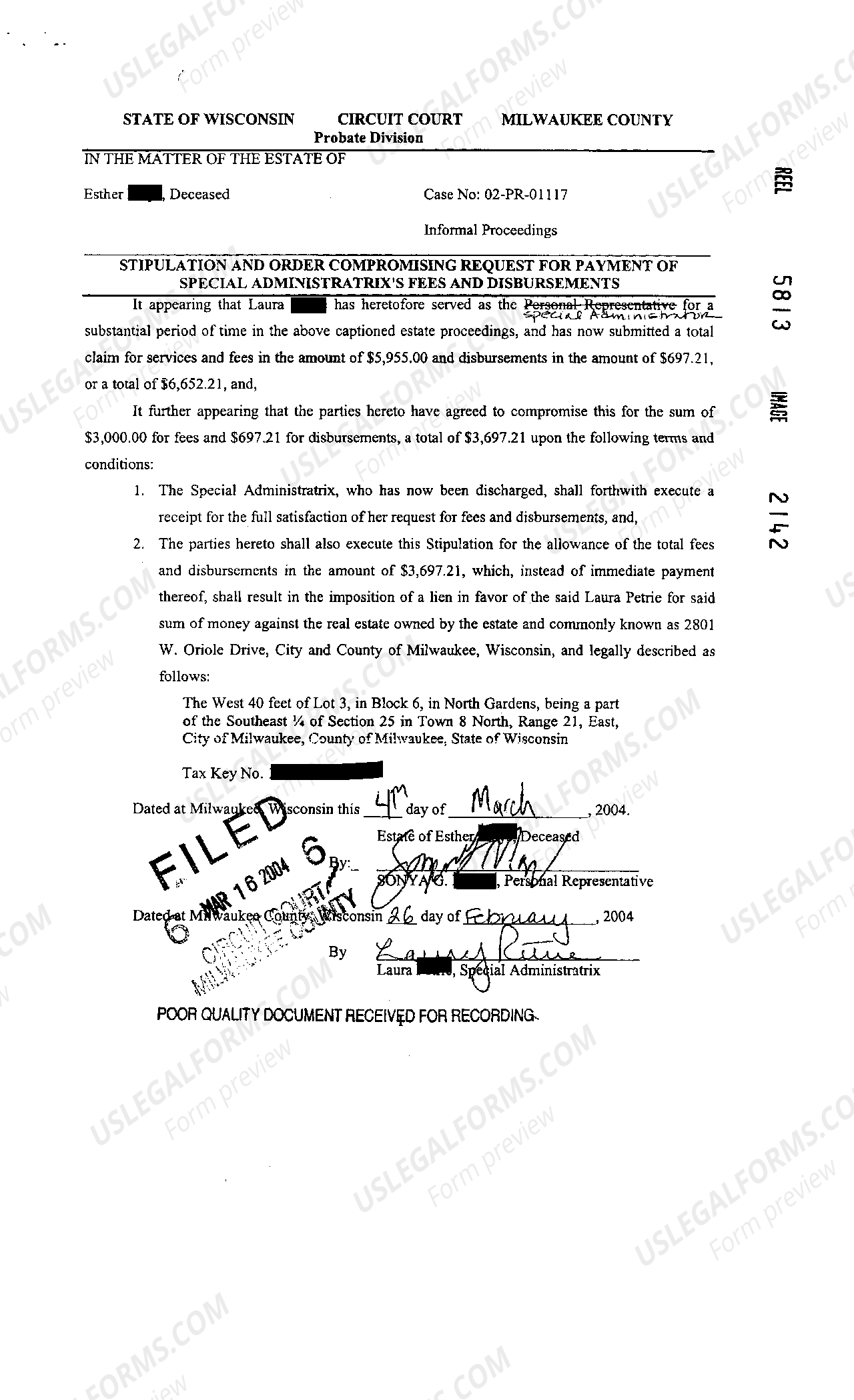 Wisconsin Stipulation And Order Imposing Lien On Real Estate for ...