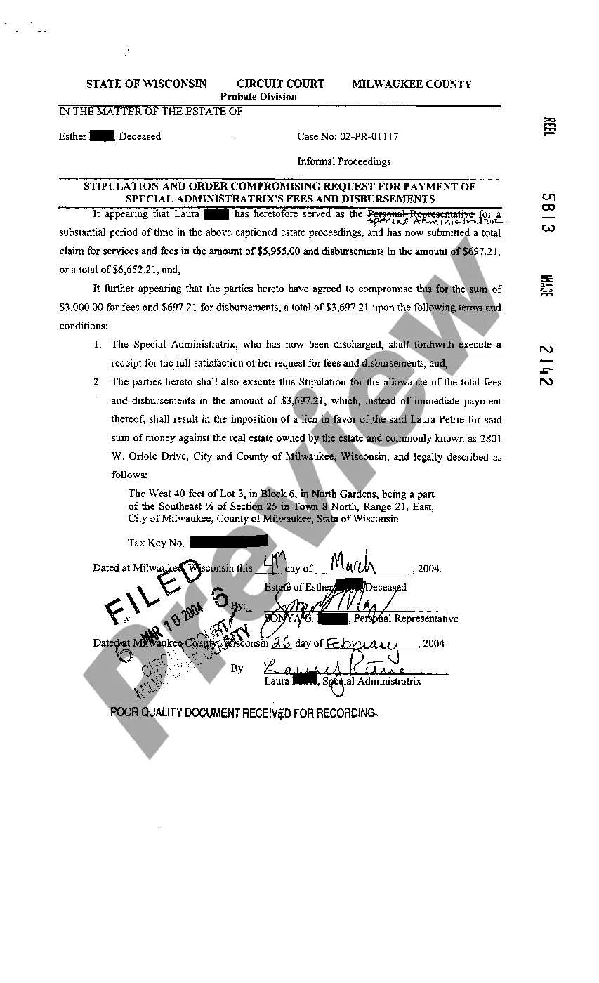 Preview Stipulation And Order Imposing Lien On Real Estate for Special Administrator