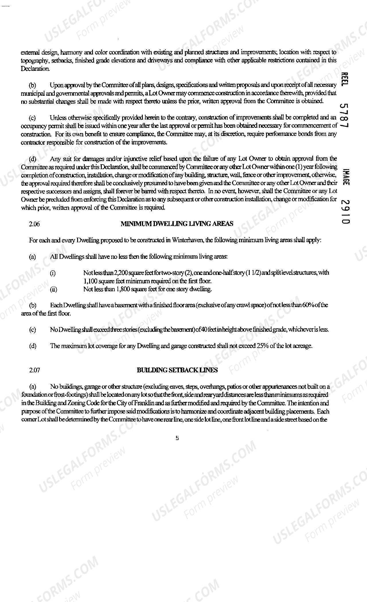Wisconsin Declaration Of Restrictions And Covenants For Subdivision ...