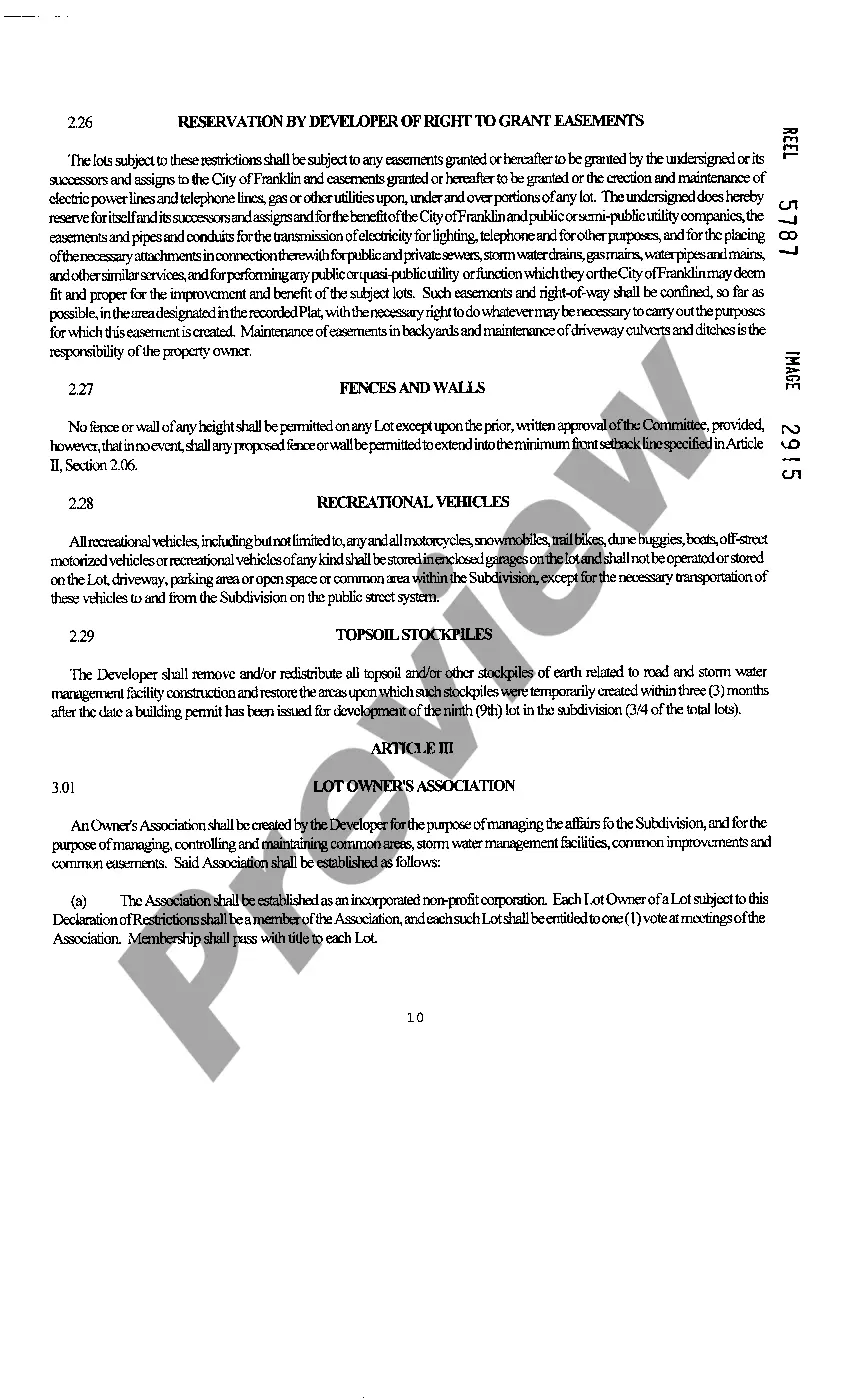 Preview Declaration Of Restrictions And Covenants For Subdivision