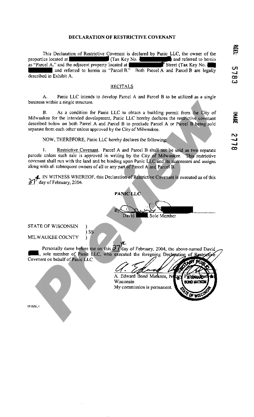 Preview Declaration Of Restrictive Covenant Prohibiting Separate Sale of Parcels