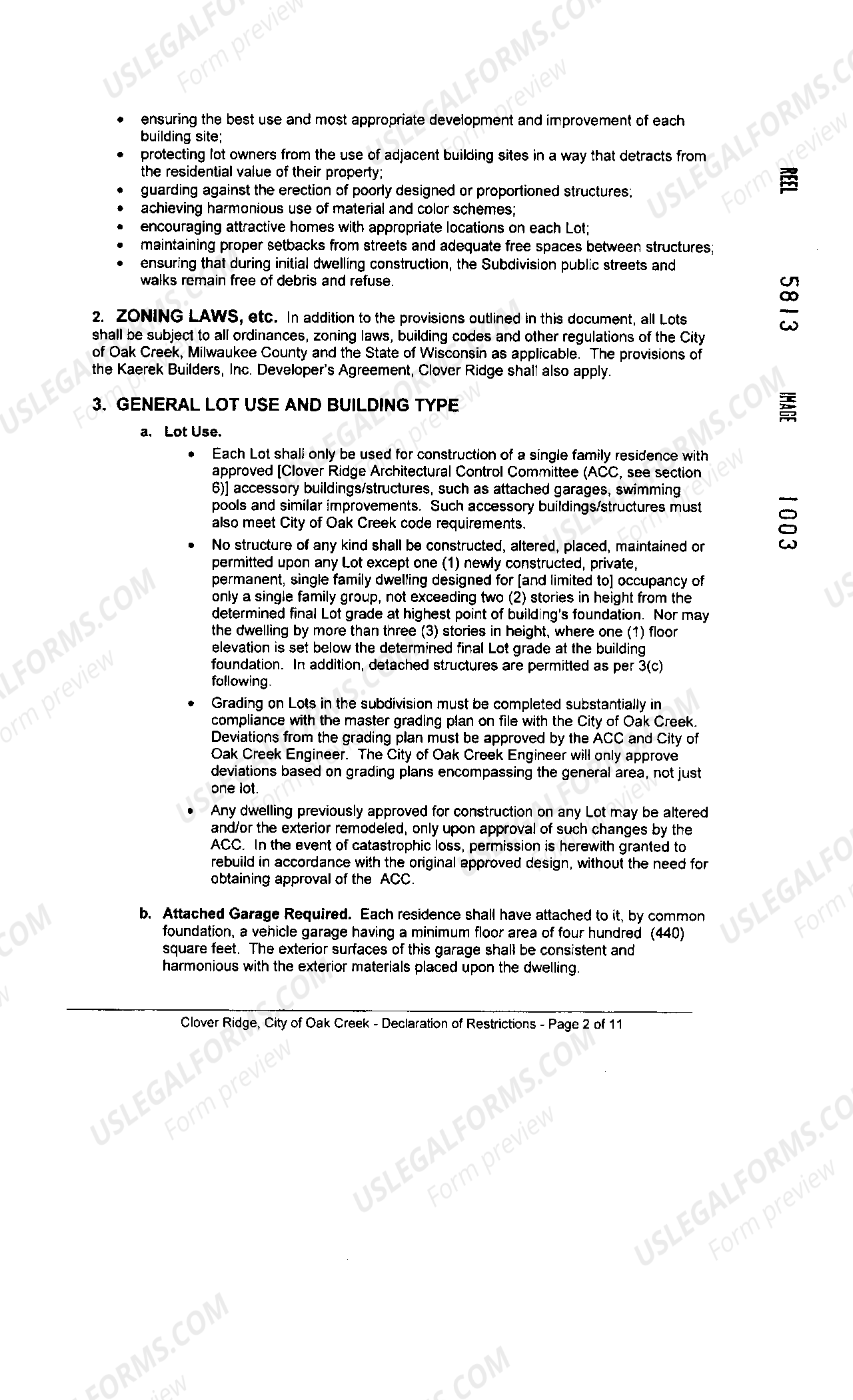 Green Bay Wisconsin Declaration Of Restrictions And Covenants US